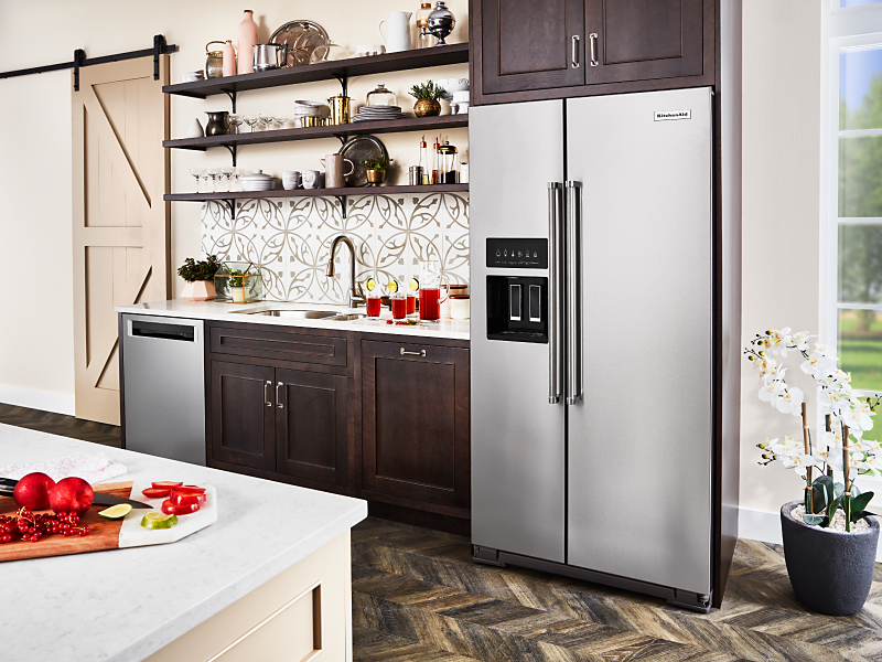 A stainless steel KitchenAid® refrigerator