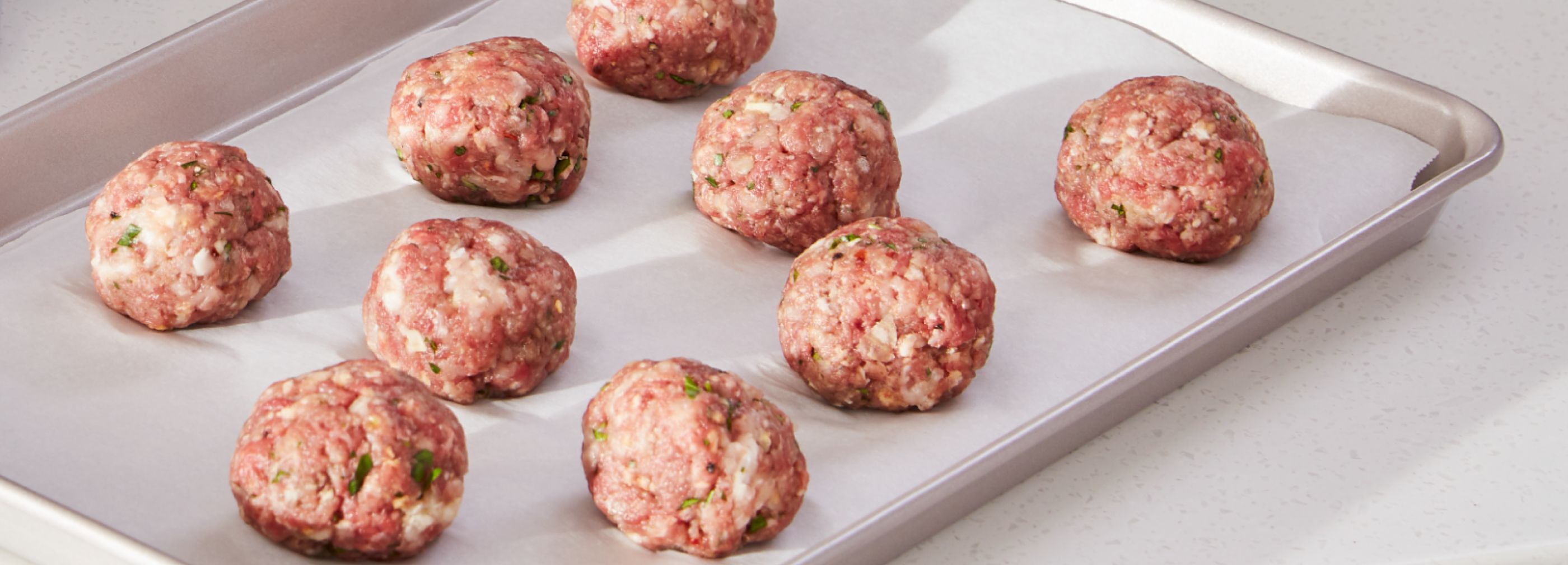 Homemade Swedish meatballs on a sheet pan