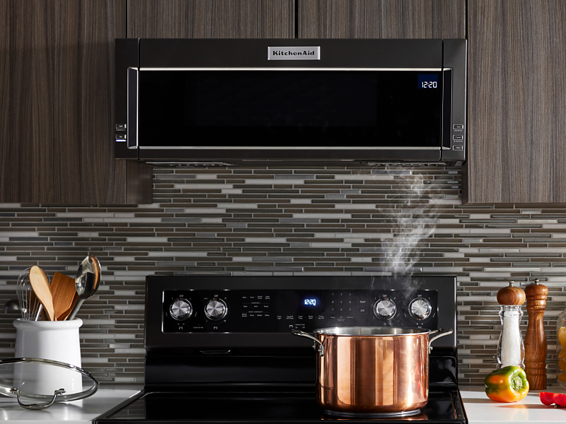 View of KitchenAid® microwave and stove