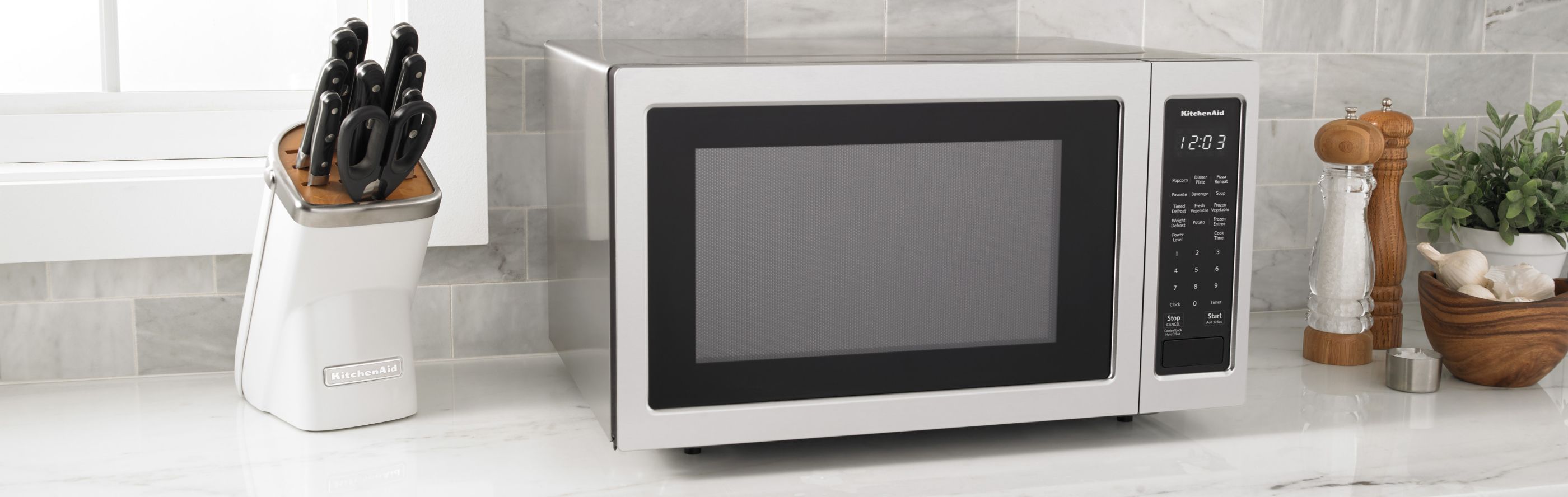 View of countertop KitchenAid® microwave