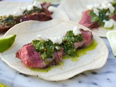 Steak tacos with chimichurri