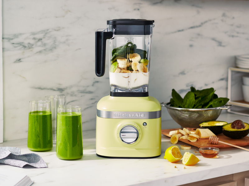 KitchenAid® blender with green smoothie ingredients