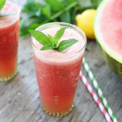 A watermelon lemon coconut drink.