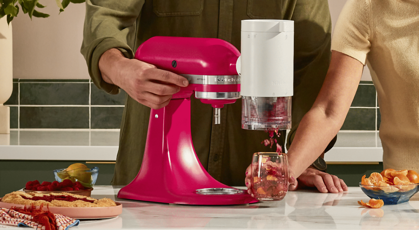 KitchenAid® stand mixer and Shave Ice Attachment with fruit