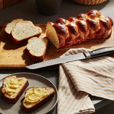 Homemade bread sliced on a cutting board