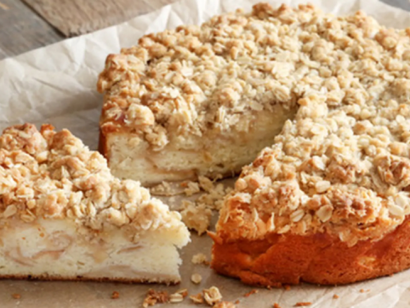 Gluten-free apple crumb cake on parchment paper