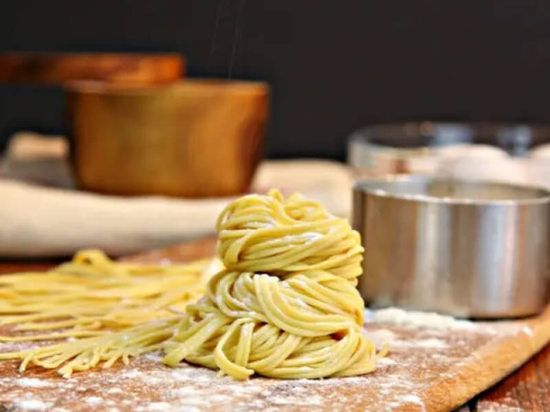 Homemade pasta on butcher block