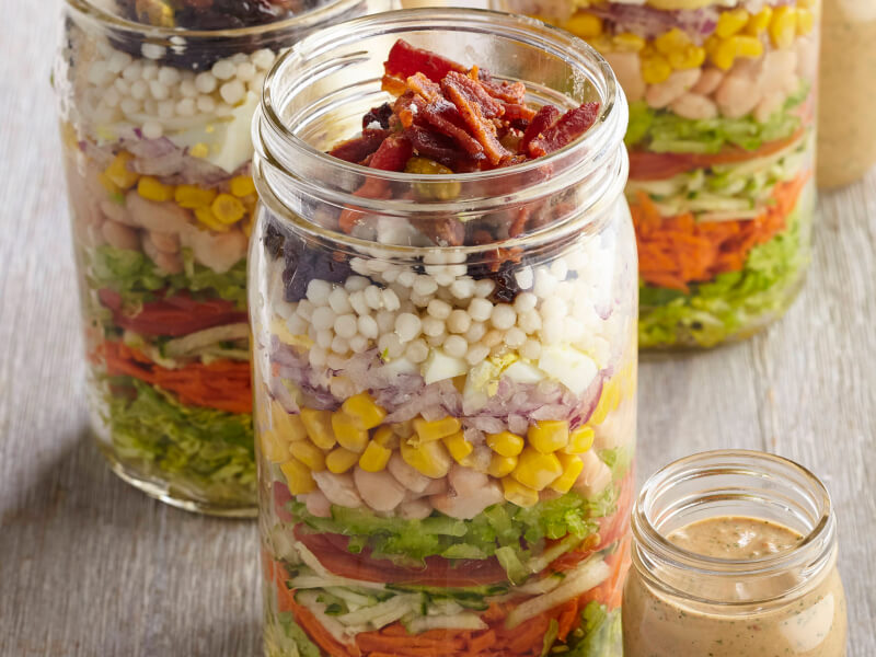 Layered salads in mason jars