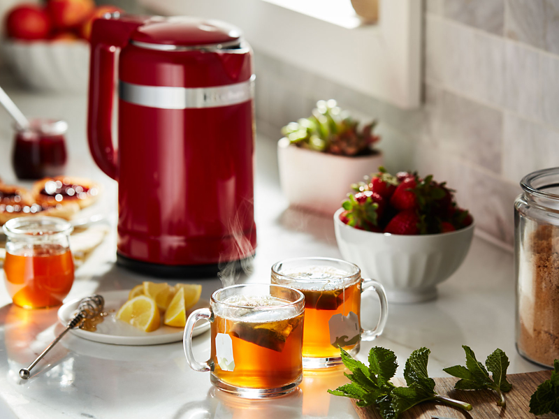 KitchenAid® electric kettle and two cups of tea