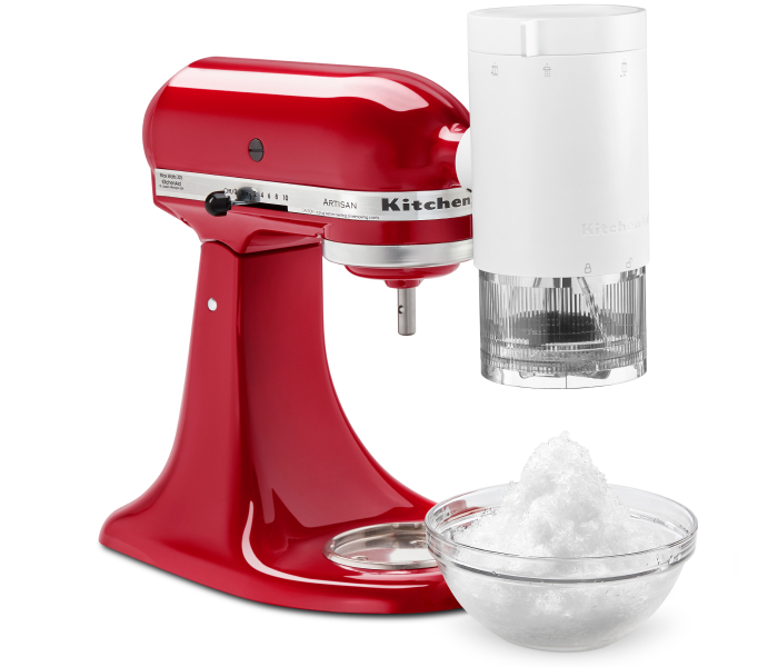  KitchenAid® stand mixer with Shave Ice Attachment creating shave ice 