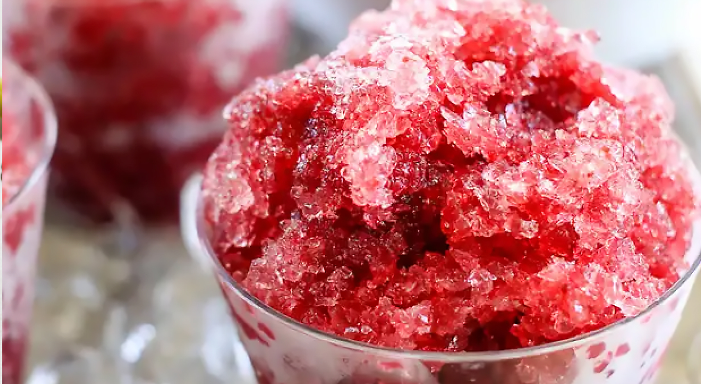 Deep red snow cone.
