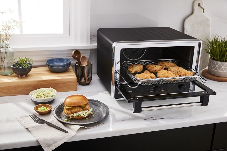 Air-fried chicken in KitchenAid® Countertop Oven with Air Fry.
