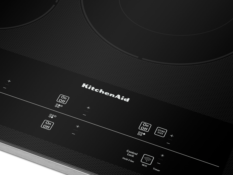 A stainless steel finish option on a KitchenAid® cooktop