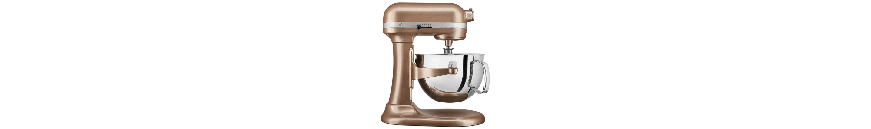 Side profile of Copper colored bowl-lift stand mixer