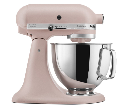Side profile of light pink stand mixer for bakers