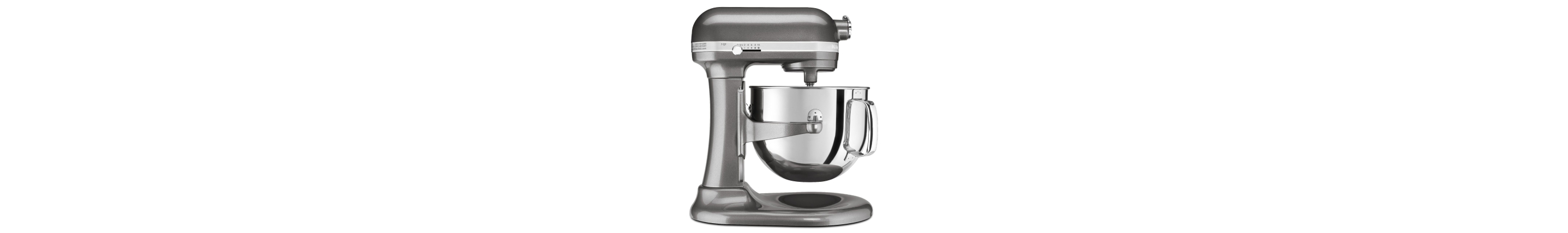 Side profile of extra large dark silver bowl-lift stand mixer