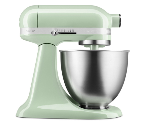 Side profile of light green mini stand mixer