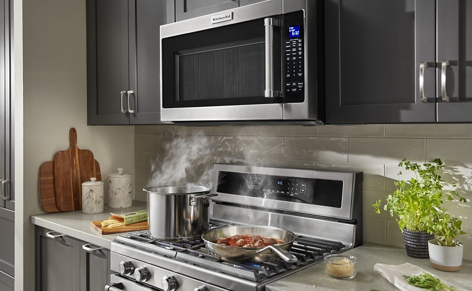 Stainless steel over-the-range microwave