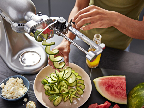 KitchenAid® stand mixer spiralizing zucchini
