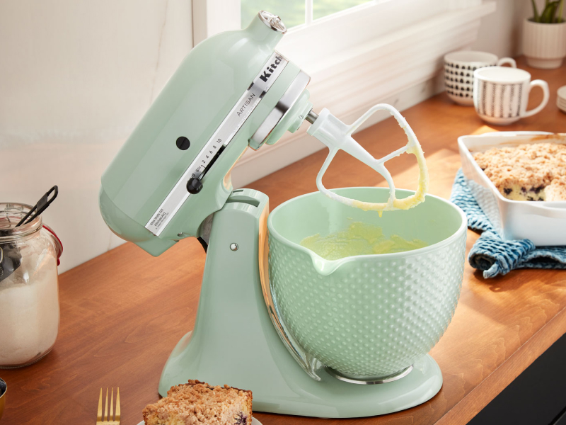 KitchenAid® stand mixer with green textured ceramic bowl