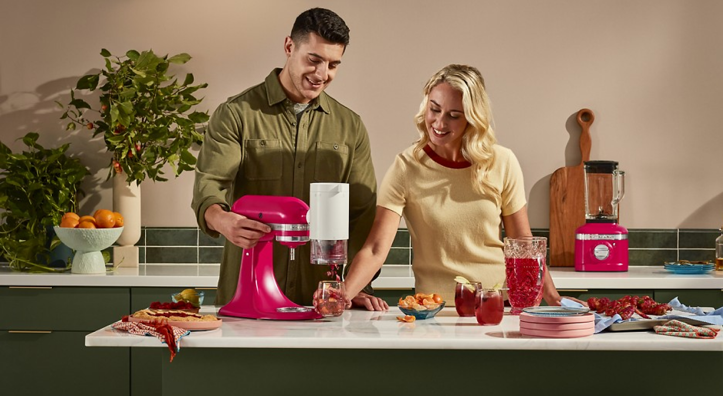 Family cooking together, using KitchenAid® Stand Mixer