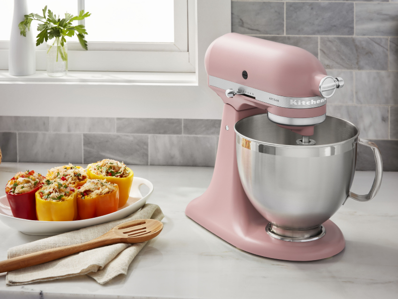 KitchenAid® stand mixer on countertop with stuffed bell peppers