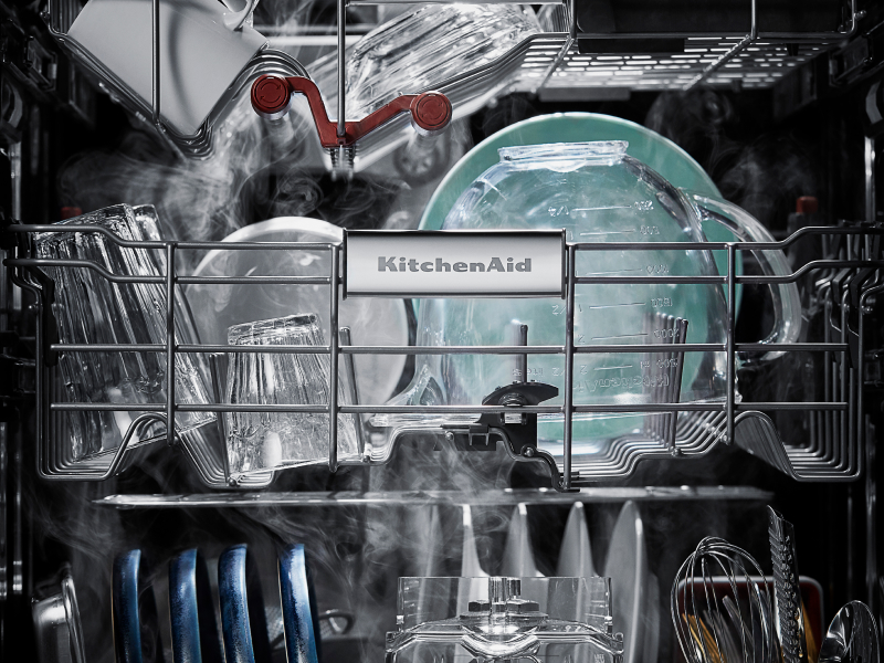 Dishes inside a KitchenAid® dishwasher