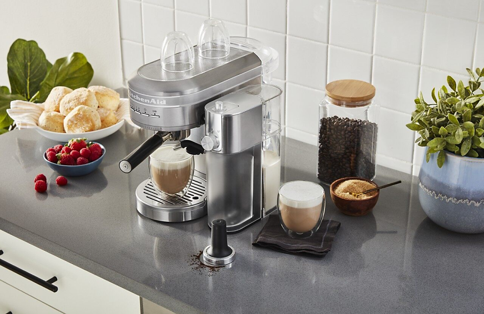 The KitchenAid® Automatic Milk Frother Attachment making a cappuccino