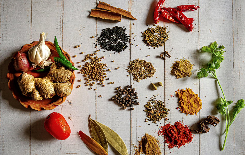 View of different seasonings and spices 