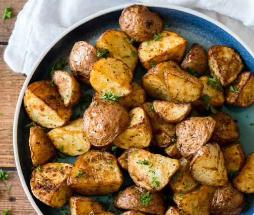 Plate of roasted potatoes 