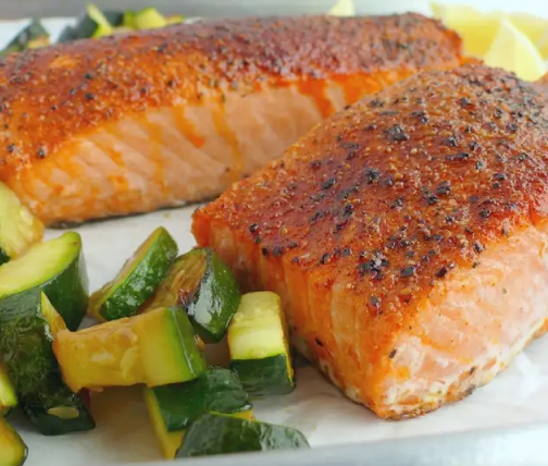 Plate of salmon with veggies