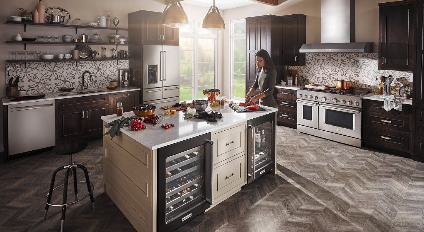 KitchenAid® stainless steel appliances in a modern kitchen