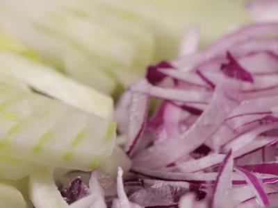 A close-up of chopped onions.