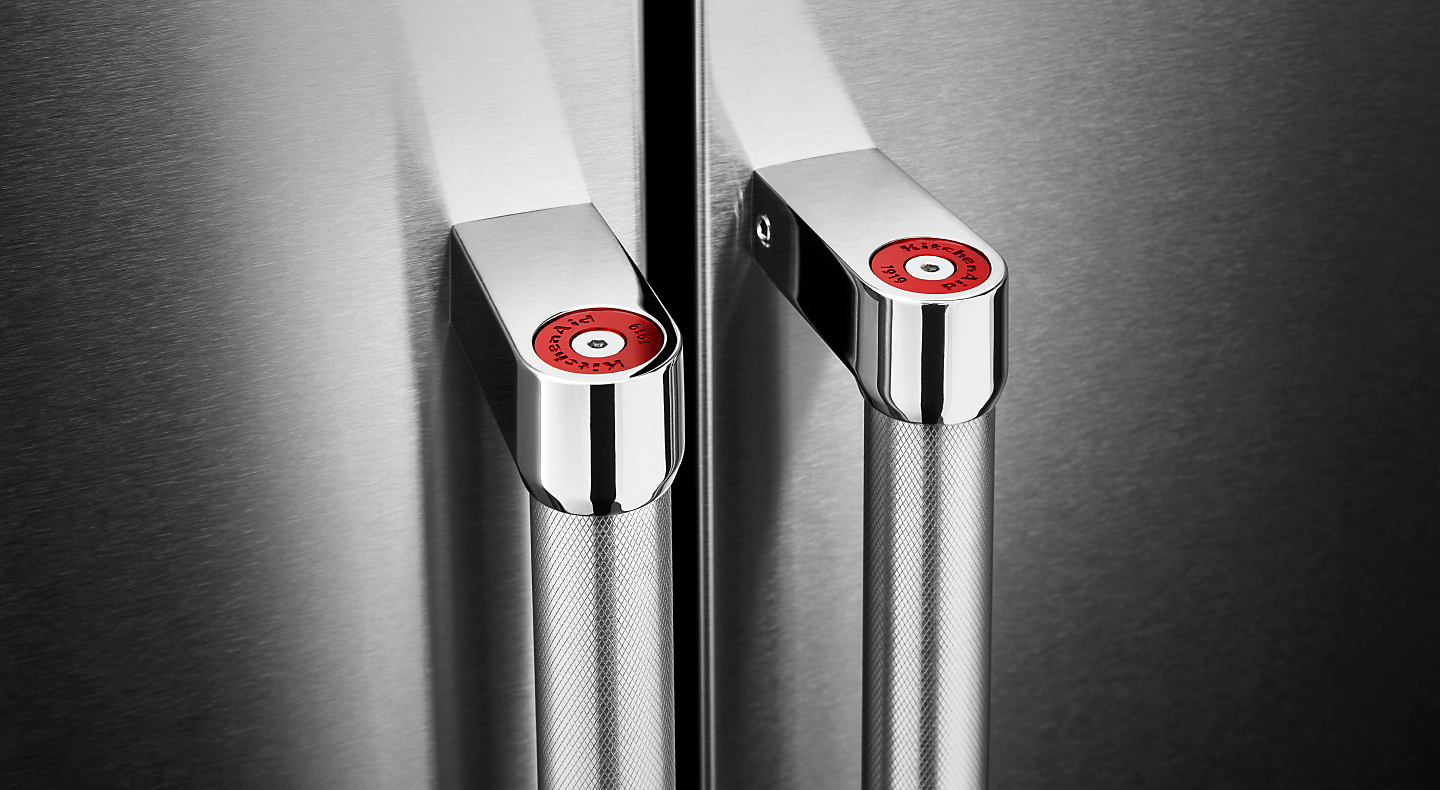 Close up of KitchenAid® refrigerator handles