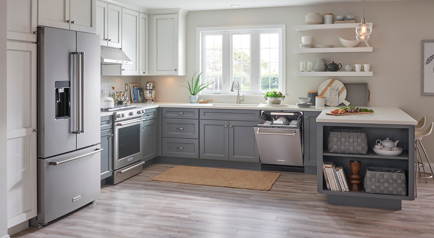 Bright and spacious kitchen with a suite of KitchenAid® appliances