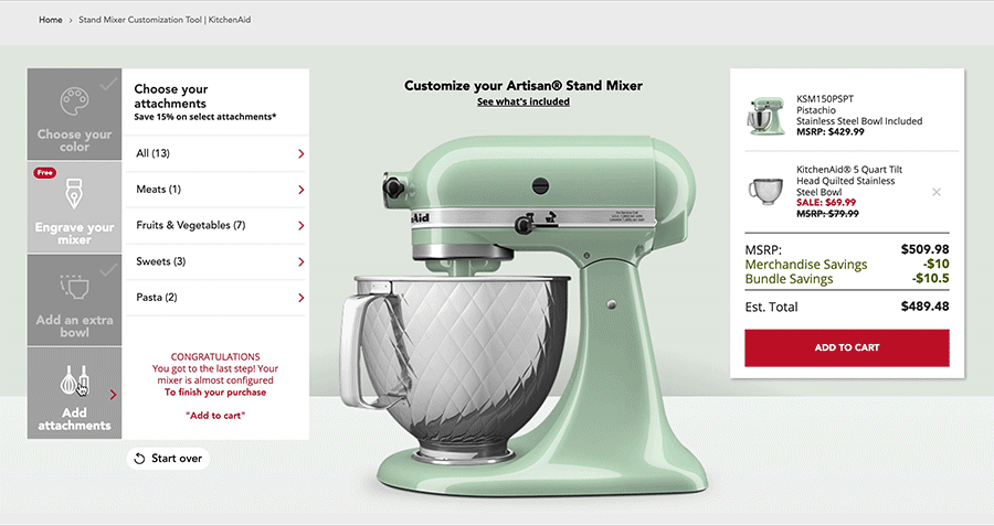 Gif of the KitchenAid customization tool attachment selection 