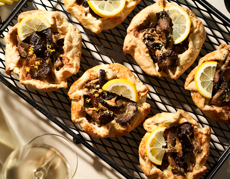 Savory mushroom galette arranged on tray Savory mushroom galette arranged on tray