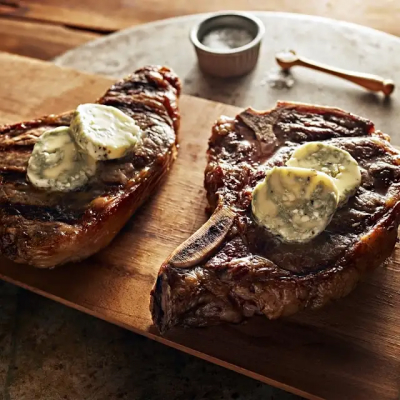 T-bone steaks with blue cheese butter from yummly.com
