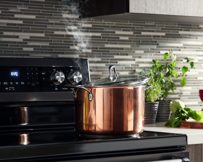 Copper pot on a KitchenAid® stovetop