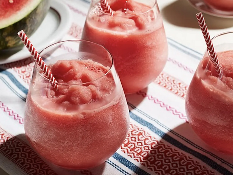 Slushies in glasses with paper straws