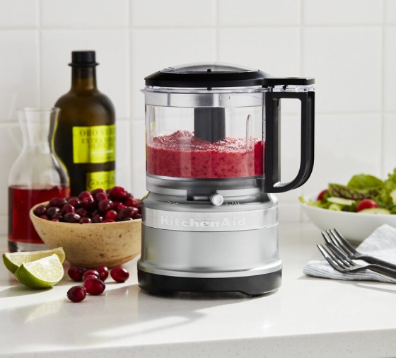 Contour Silver KitchenAid® food chopper filled with fruit puree