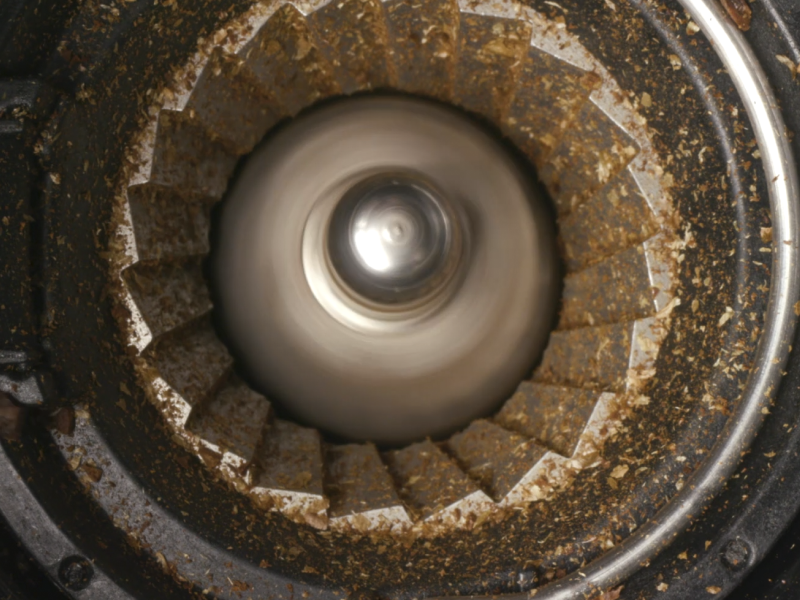 Interior of burr coffee grinder