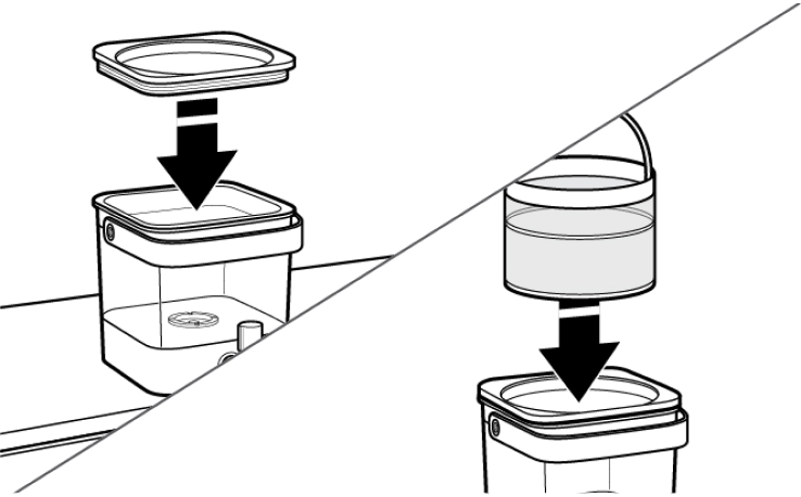 Illustration showing how to assemble a cold brew coffee machine