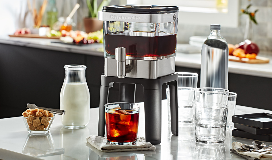 KitchenAid® Cold Brew Coffee Maker on counter with stand accessory