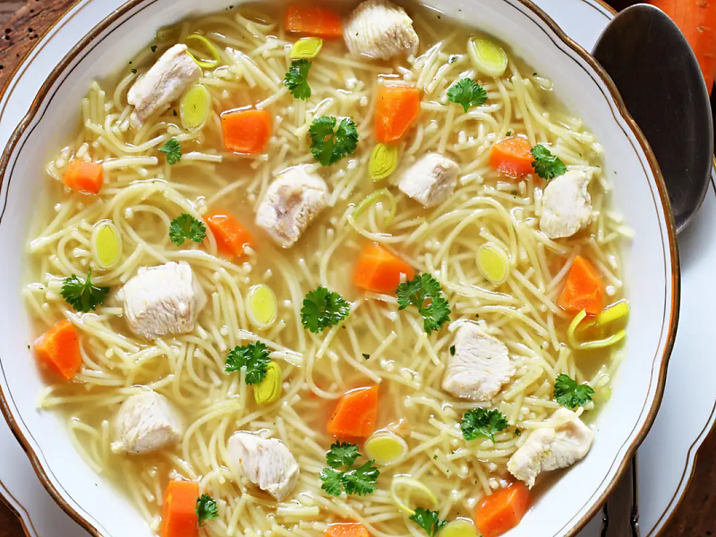 Bowl of homemade chicken noodle soup