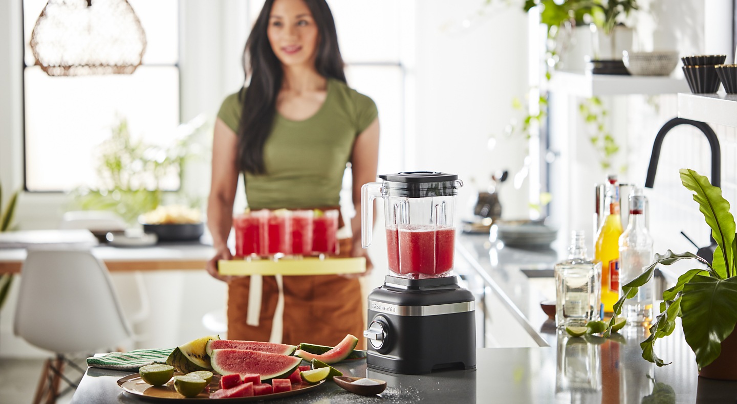 Margaritas in KitchenAid® blender and on serving tray