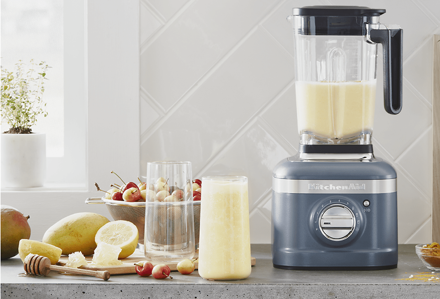 Drink in KitchenAid® blender and glass