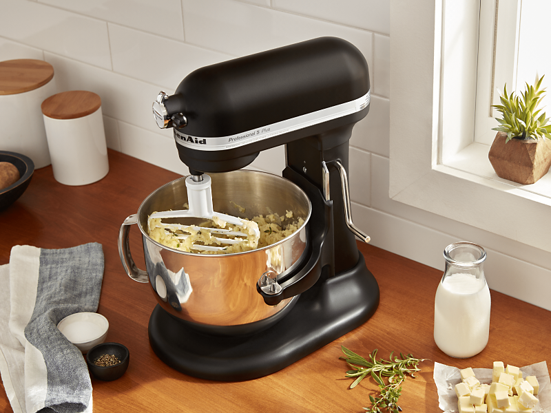 Mashed potatoes in a bowl-lift black stand mixer