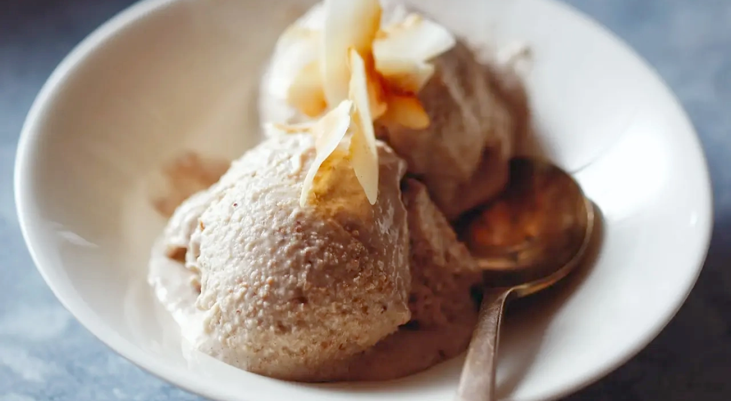 A dish of toasted coconut nice cream