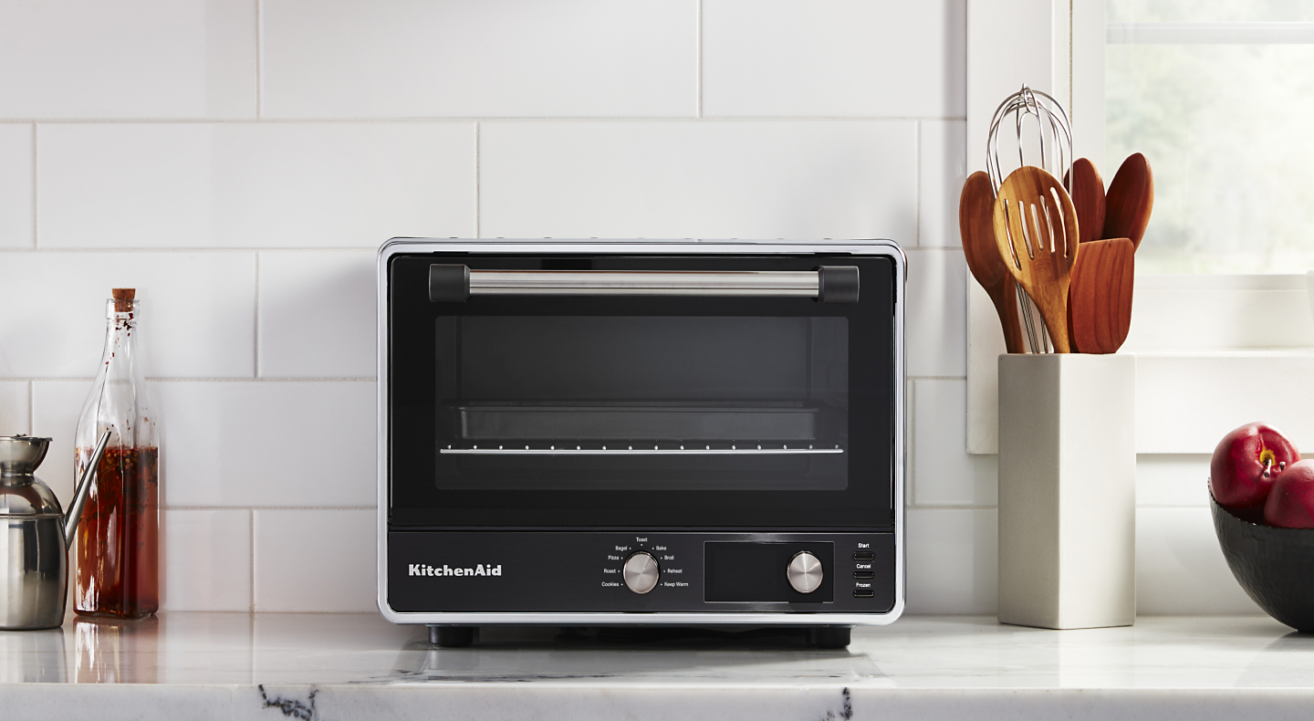 A black KitchenAid® countertop oven